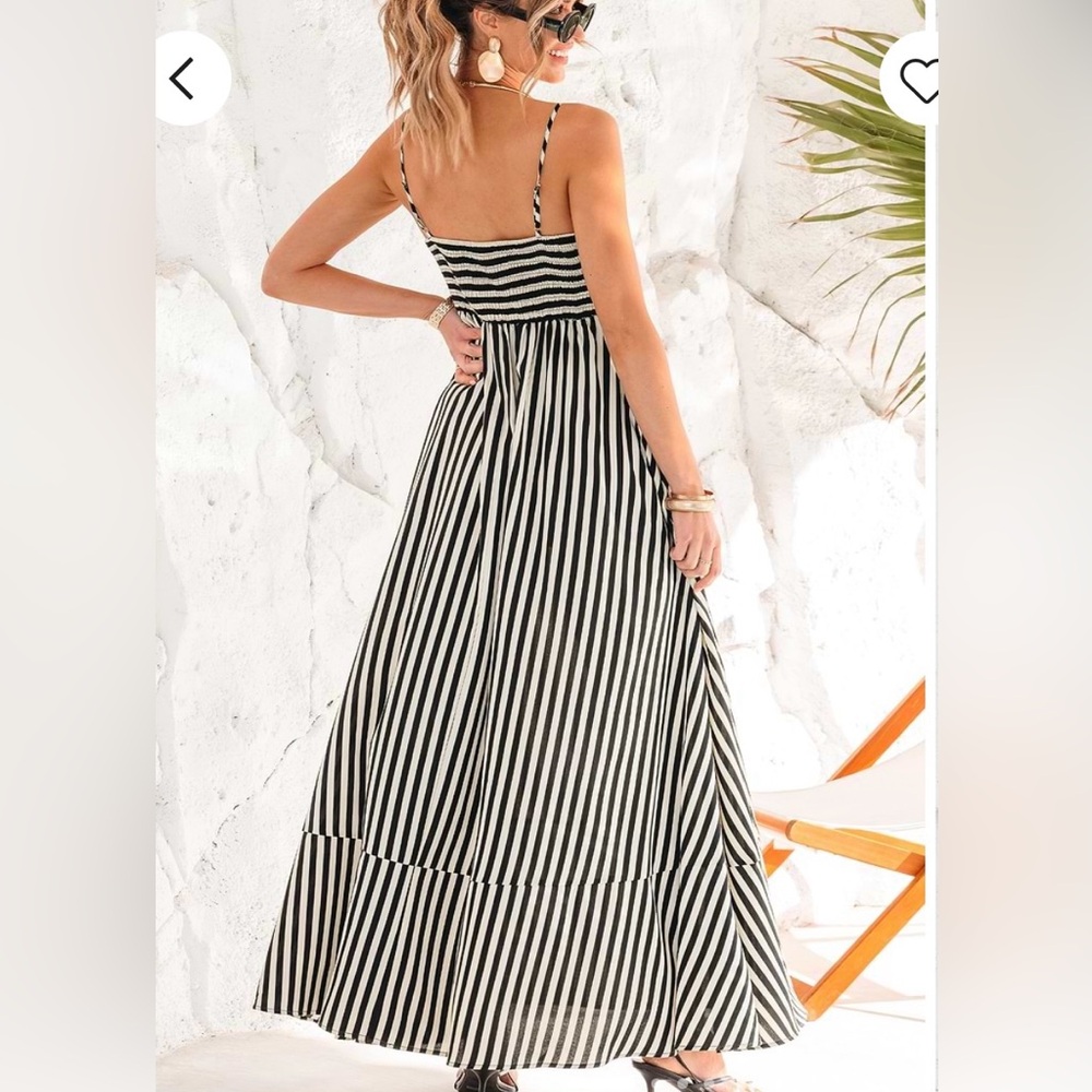 Cupshe Black and Beige Striped Maxi Dress - Picture 2 of 7